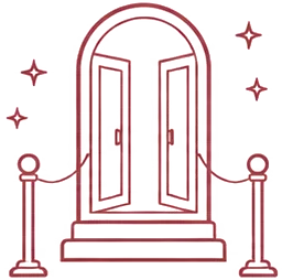 Illustration of an arched speakeasy door with velvet ropes